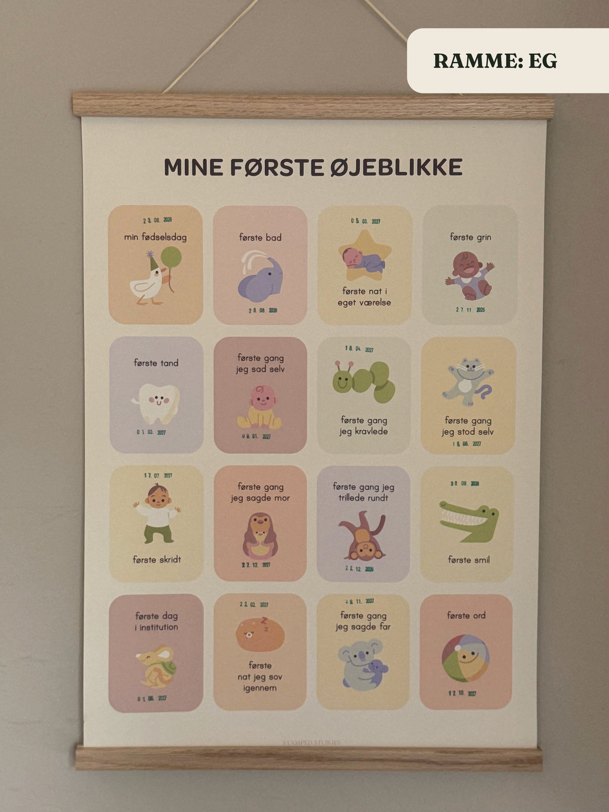 Milepælsplakaten i magnetisk træramme i eg