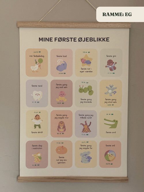 Milepælsplakaten i magnetisk træramme i eg