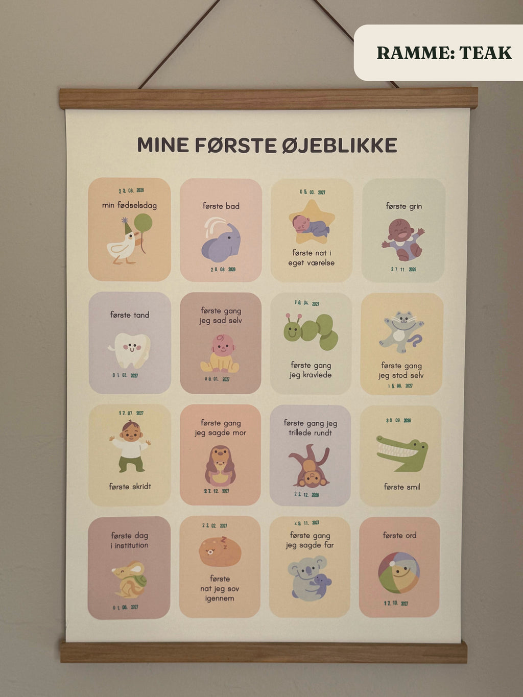 Milepælsplakaten i magnetisk træramme i teak